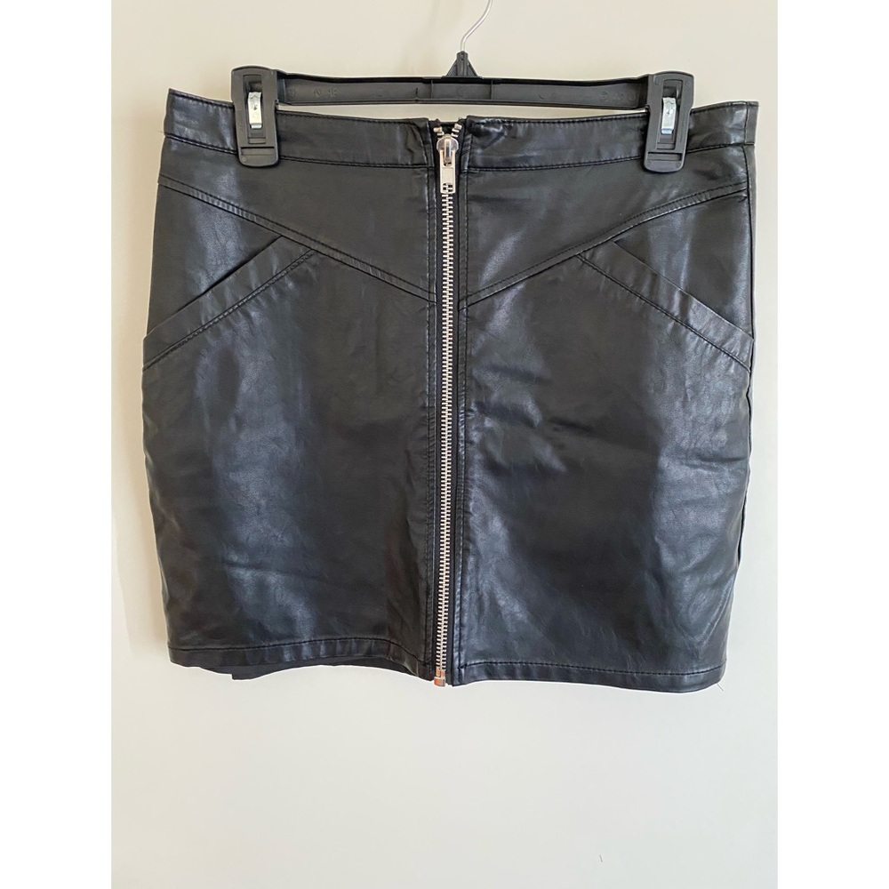 Pleather high waisted black moto mini skirt